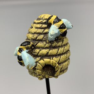 Bumble Bees on Bee Skep Fairy Garden Potted Plant Decor Accent Flower Bouquet